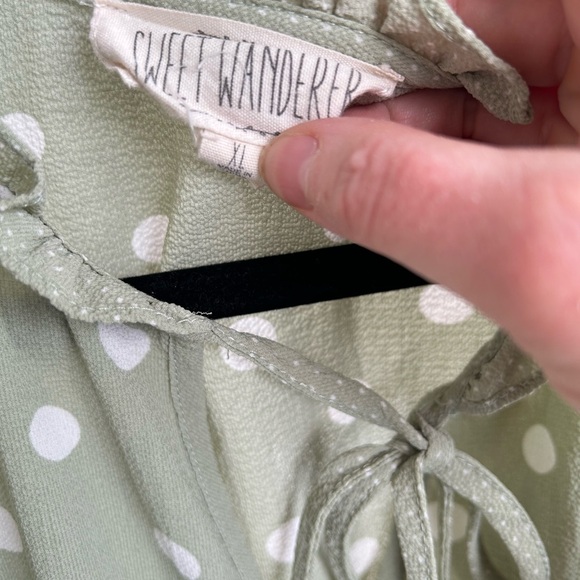 Sweet Wanderer Sage Polka Dot Ruffle Blouse - Picture 2 of 2